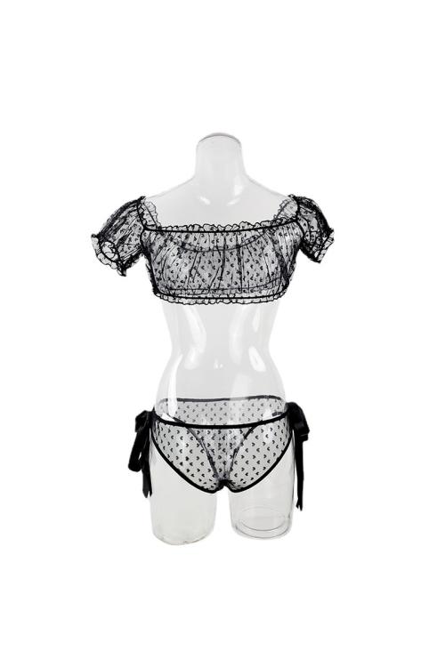 مجموعة لانجري شفاف بكتف واحد - حمالة صدر دانتيل مغرية مع كلوت شبك